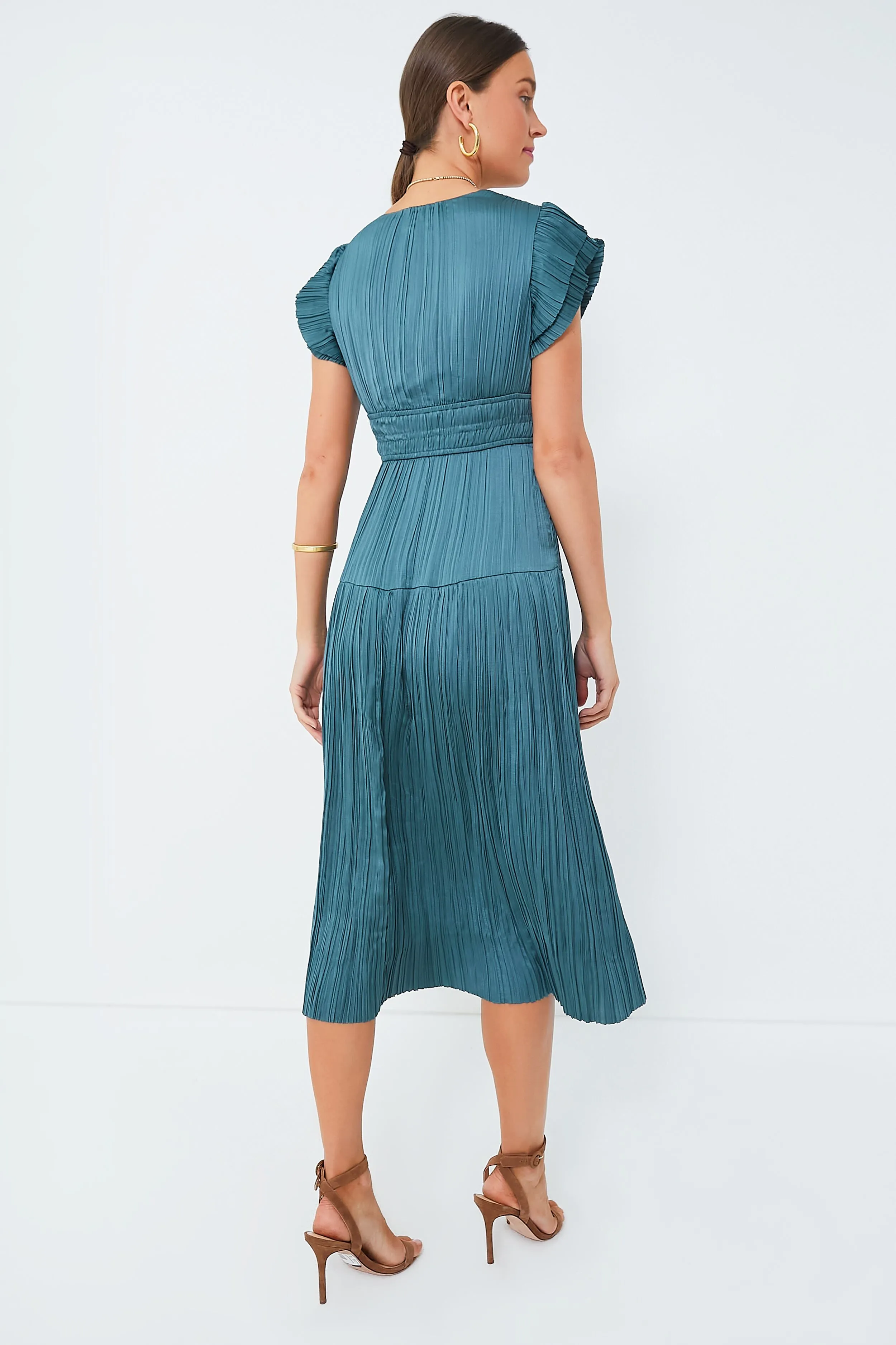 Jade Pleated V-Neck Maxi Dress