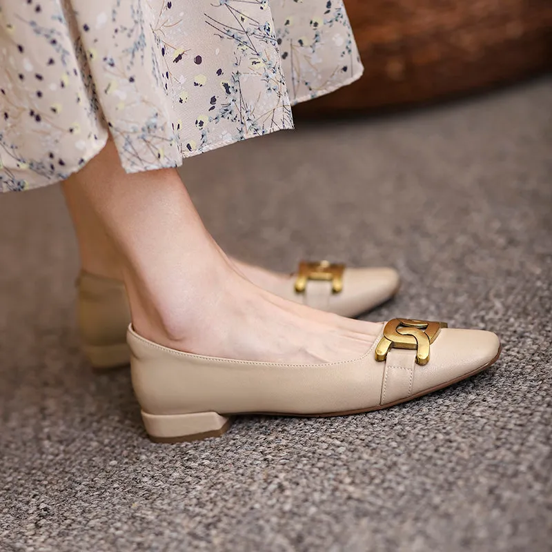 Janet Square Toe Flats with Gold Chain