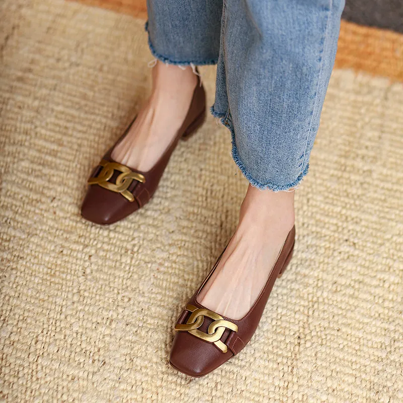 Janet Square Toe Flats with Gold Chain