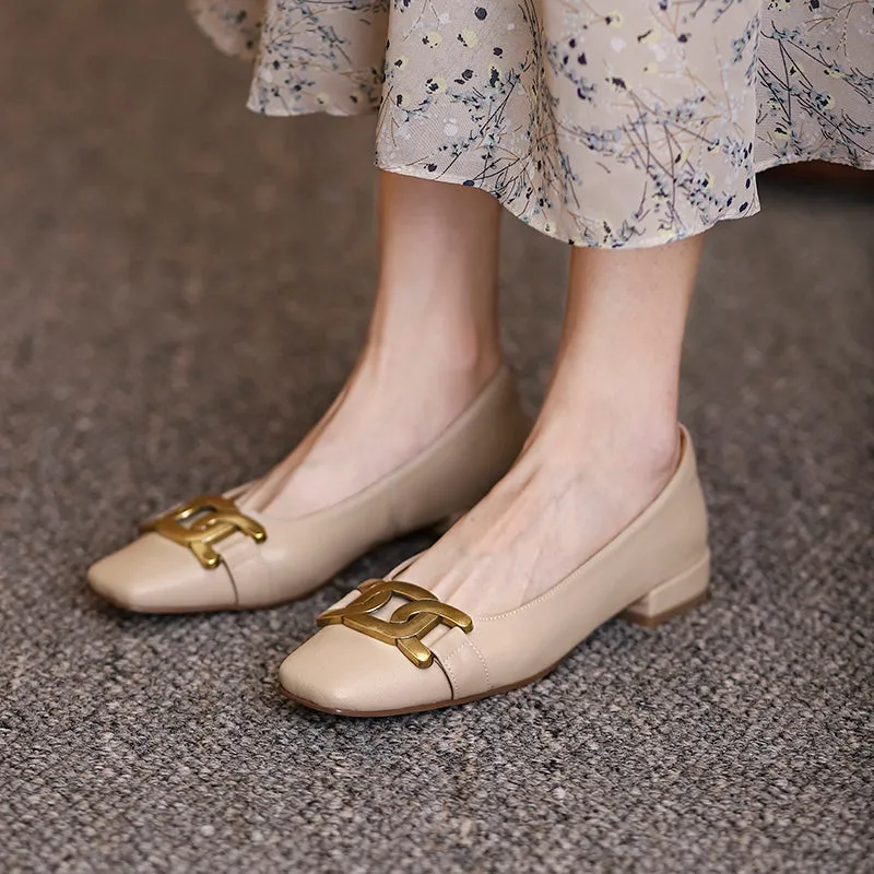 Janet Square Toe Flats with Gold Chain