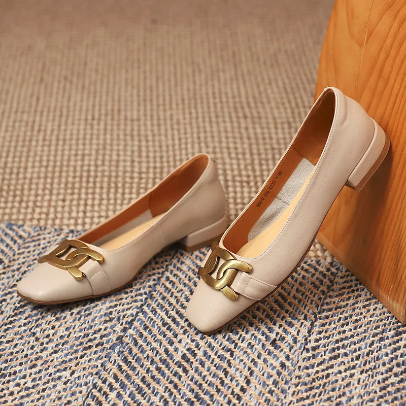 Janet Square Toe Flats with Gold Chain