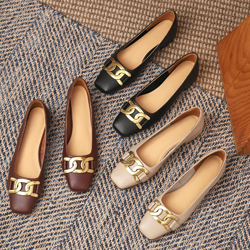 Janet Square Toe Flats with Gold Chain