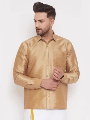 Jashvi Men's Rose Gold Silk Blend Ethnic Shirt