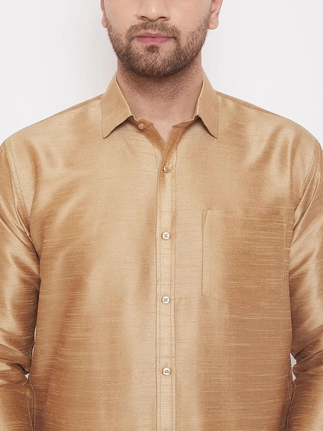 Jashvi Men's Rose Gold Silk Blend Ethnic Shirt