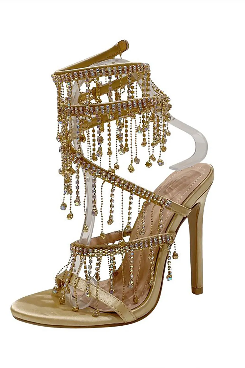 JOSKAA Woman Elegant high heel Golden Sparkly Strappy High Heeled Sandals With Tassel