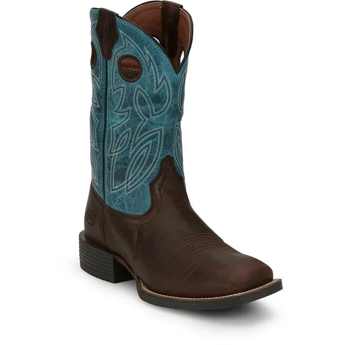 JUSTIN MENS BOWLINE CHOCOLATE SQUARE TOE WESTERN BOOTS STYLE SE7524