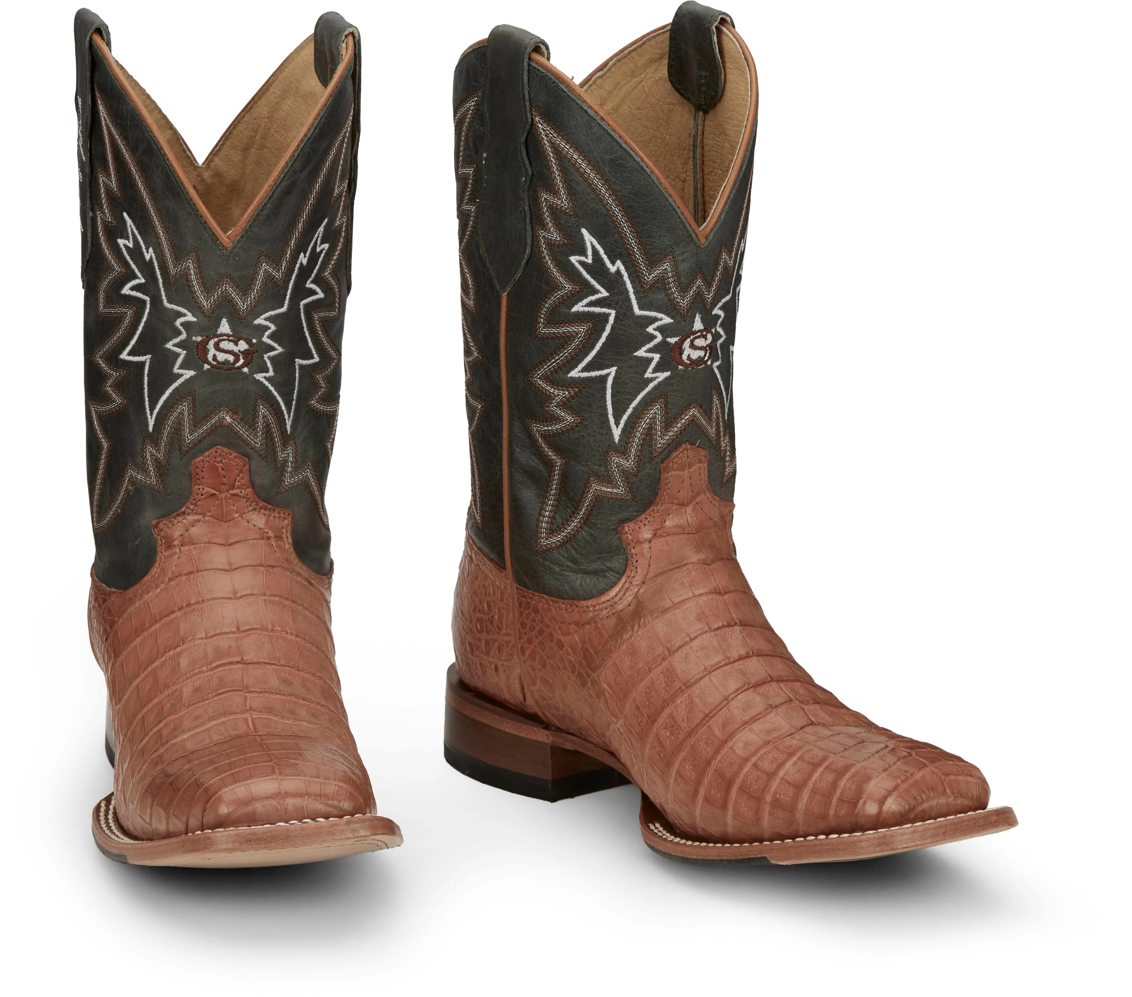 Justin Men's George Strait Haggard Tan Caiman Square Toe Exotic Western Boots GR5706