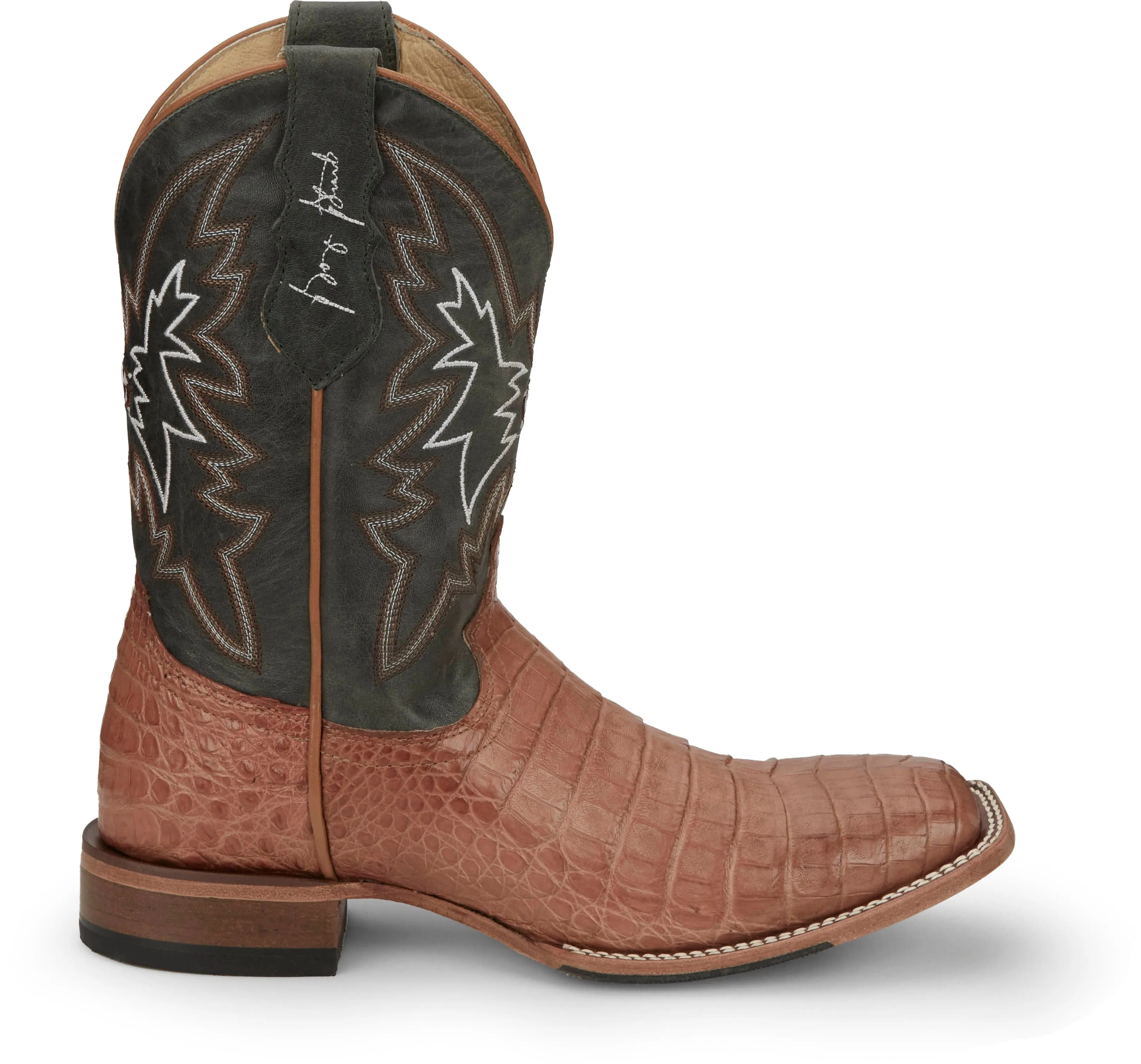 Justin Men's George Strait Haggard Tan Caiman Square Toe Exotic Western Boots GR5706