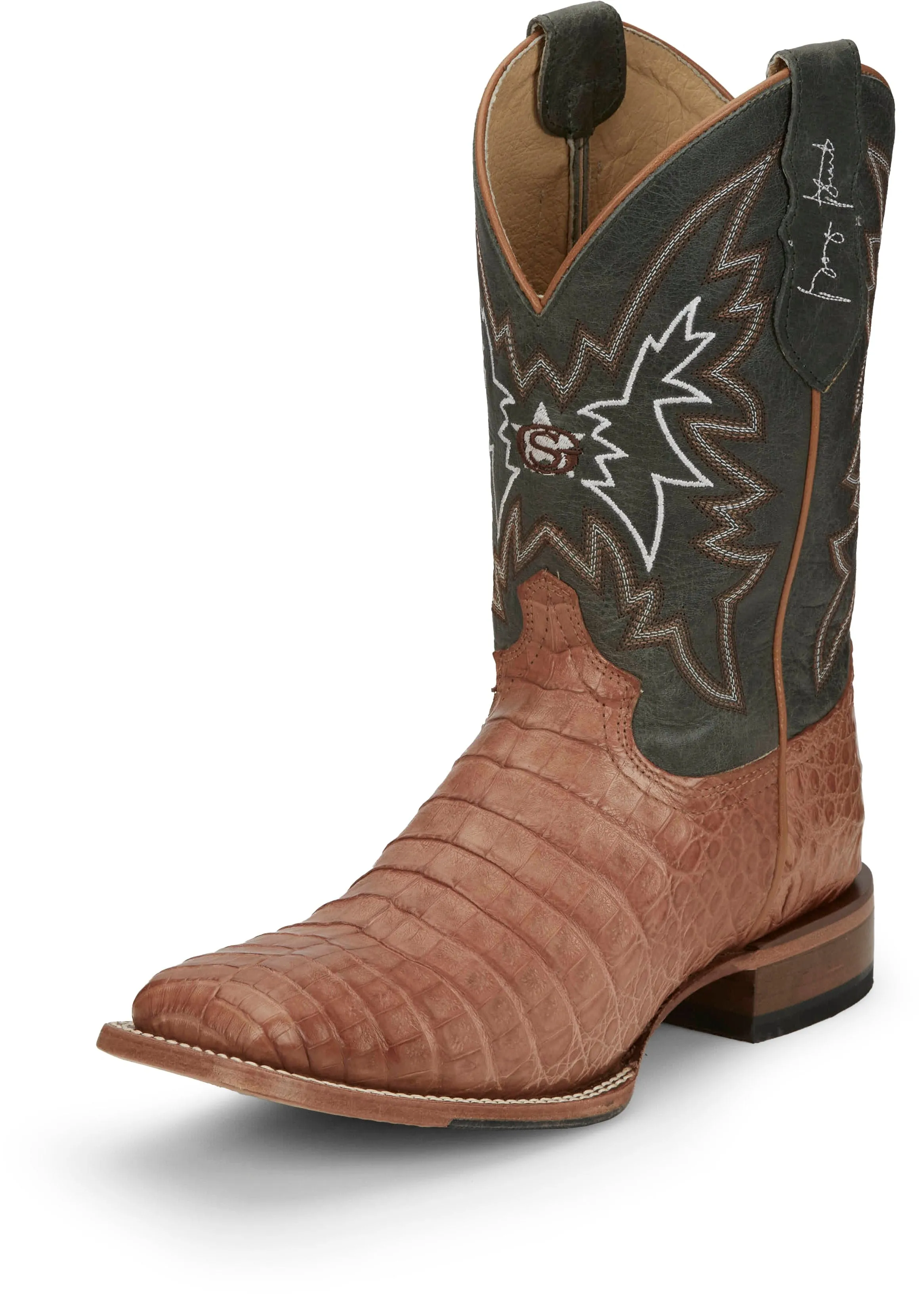 Justin Men's George Strait Haggard Tan Caiman Square Toe Exotic Western Boots GR5706