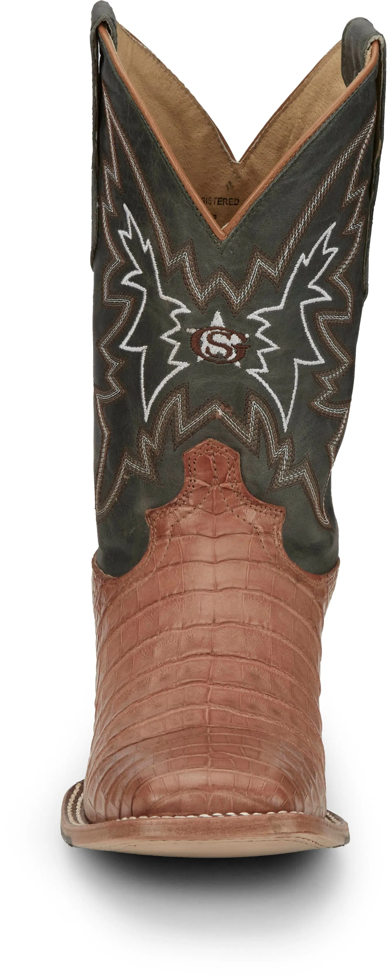 Justin Men's George Strait Haggard Tan Caiman Square Toe Exotic Western Boots GR5706