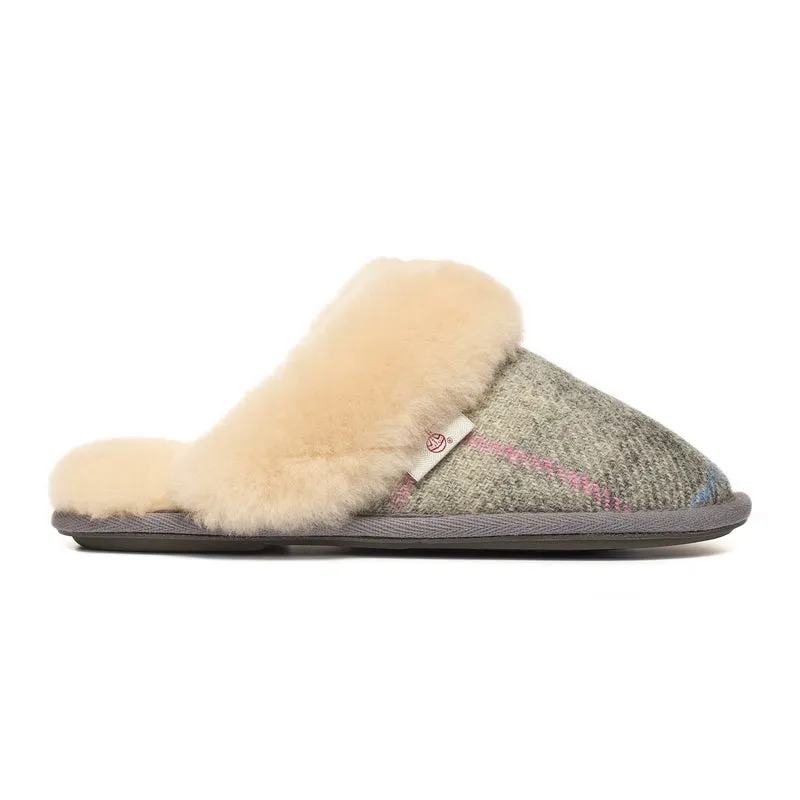 Kate - Harris Tweed Mule - Grey / Pink Check