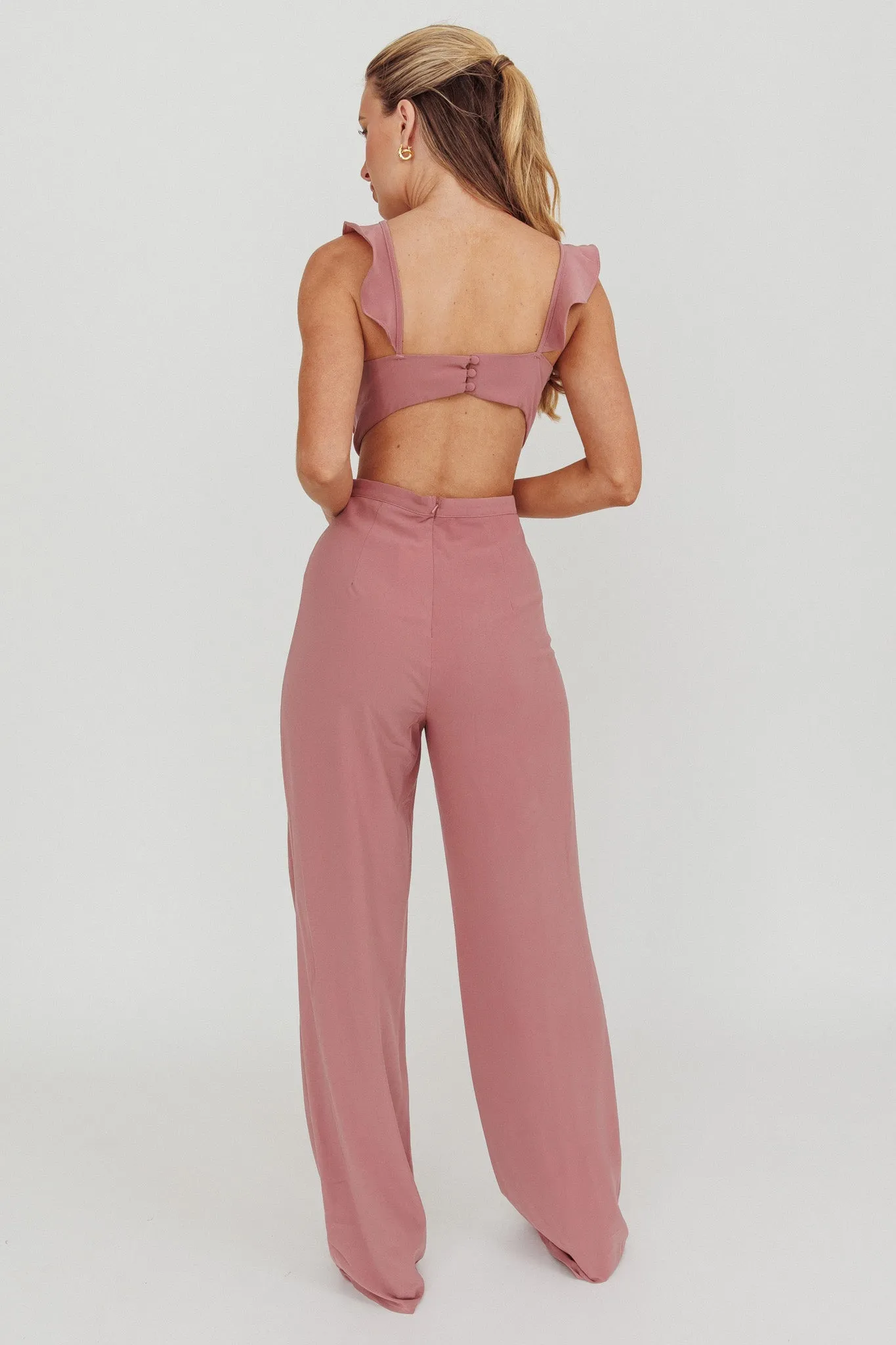 Kiss Me Sleeveless Ruffle Jumpsuit Pink