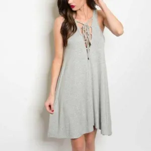 Lace-Up Dress Gray