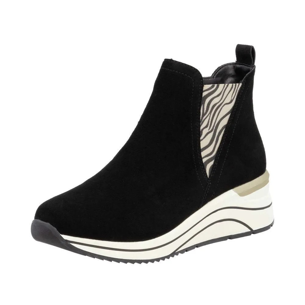 Ladies Remonte Chelsea Boots Wedge Black/Animal Print D0T75-03 sale