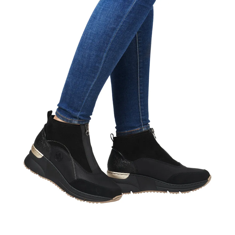 Ladies Rieker Zip Trainer Boots Sneaker Wedge Black N6361-00 sale