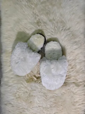 Lama Long Hair Sheepskin Fur Slippers for Women in White Color