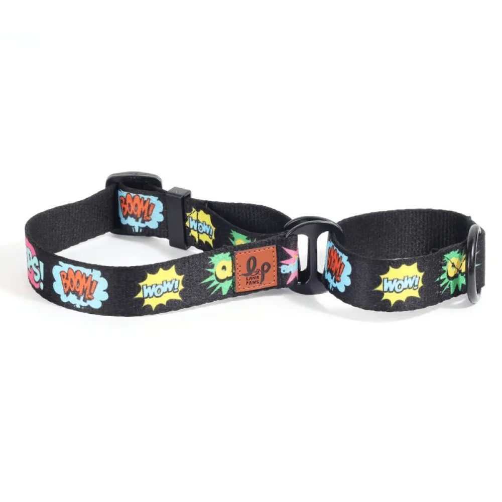 Lana Paws Comic Strip Martingale Collar and Leash for Dogs Combo (Black)