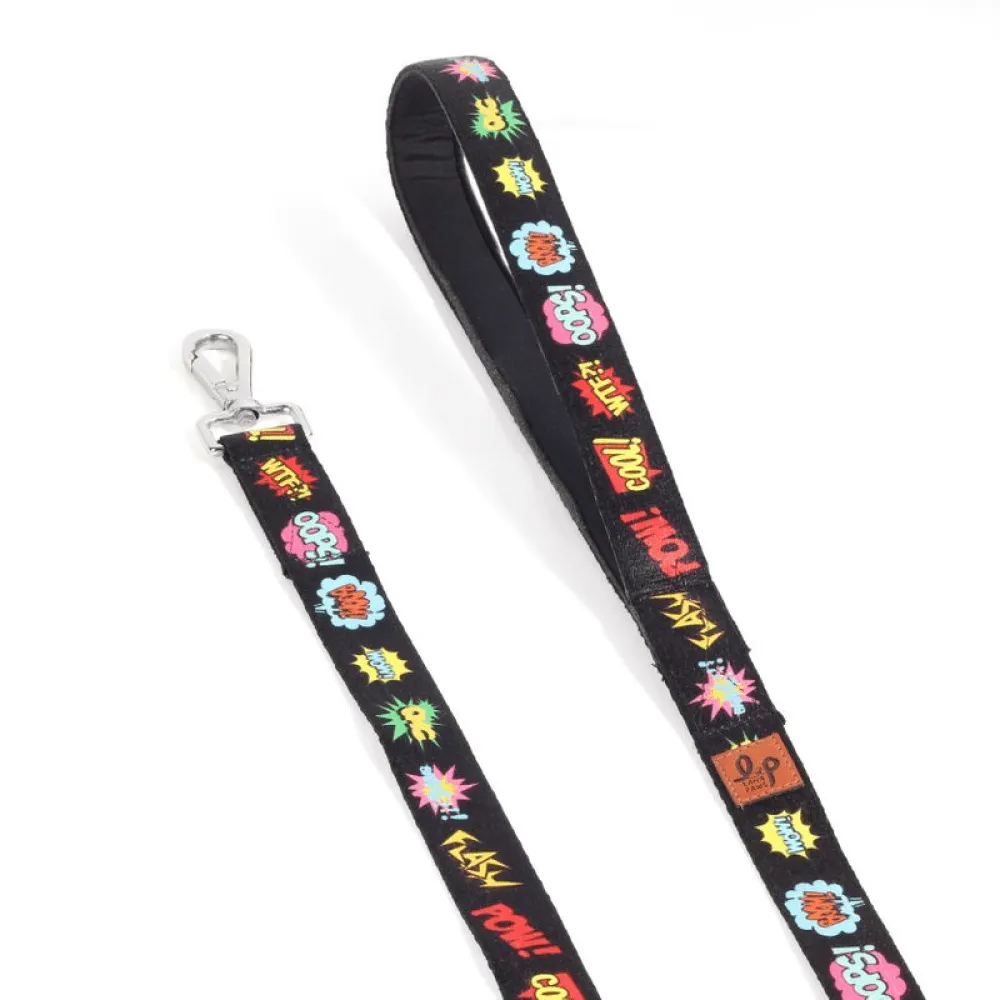 Lana Paws Comic Strip Martingale Collar and Leash for Dogs Combo (Black)