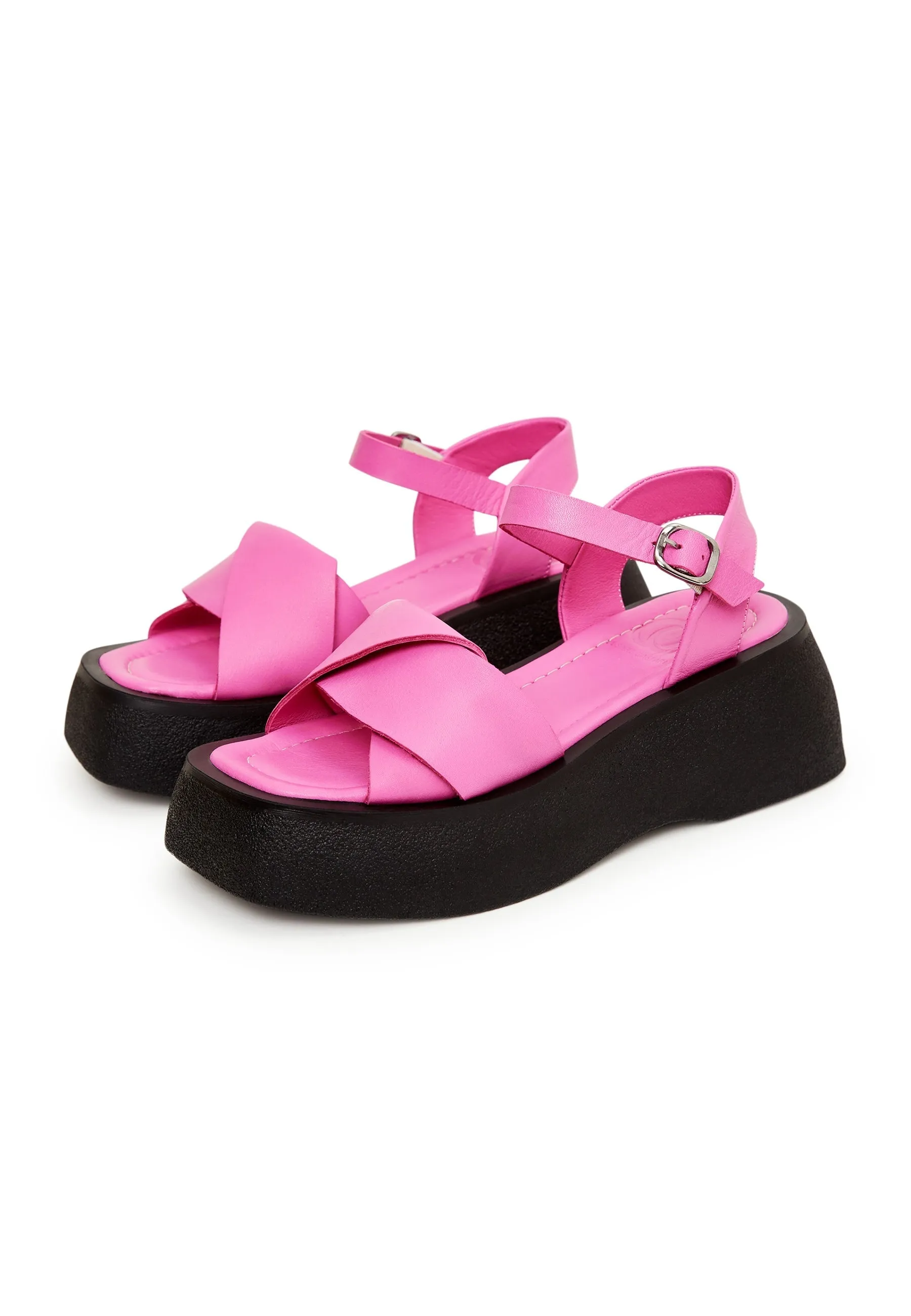 Leather Platform Sandals - Fuchsia