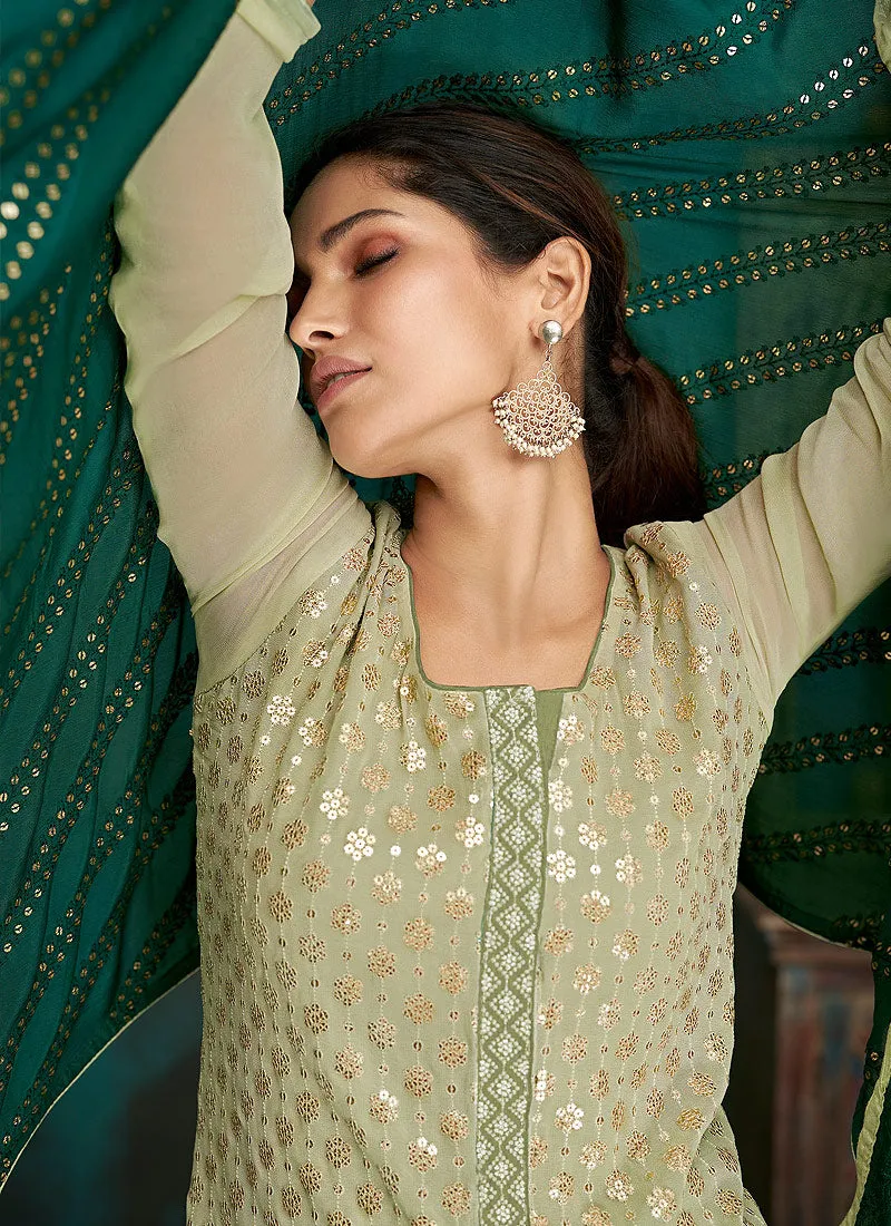 Light Green Georgette Designer Gharara Suit