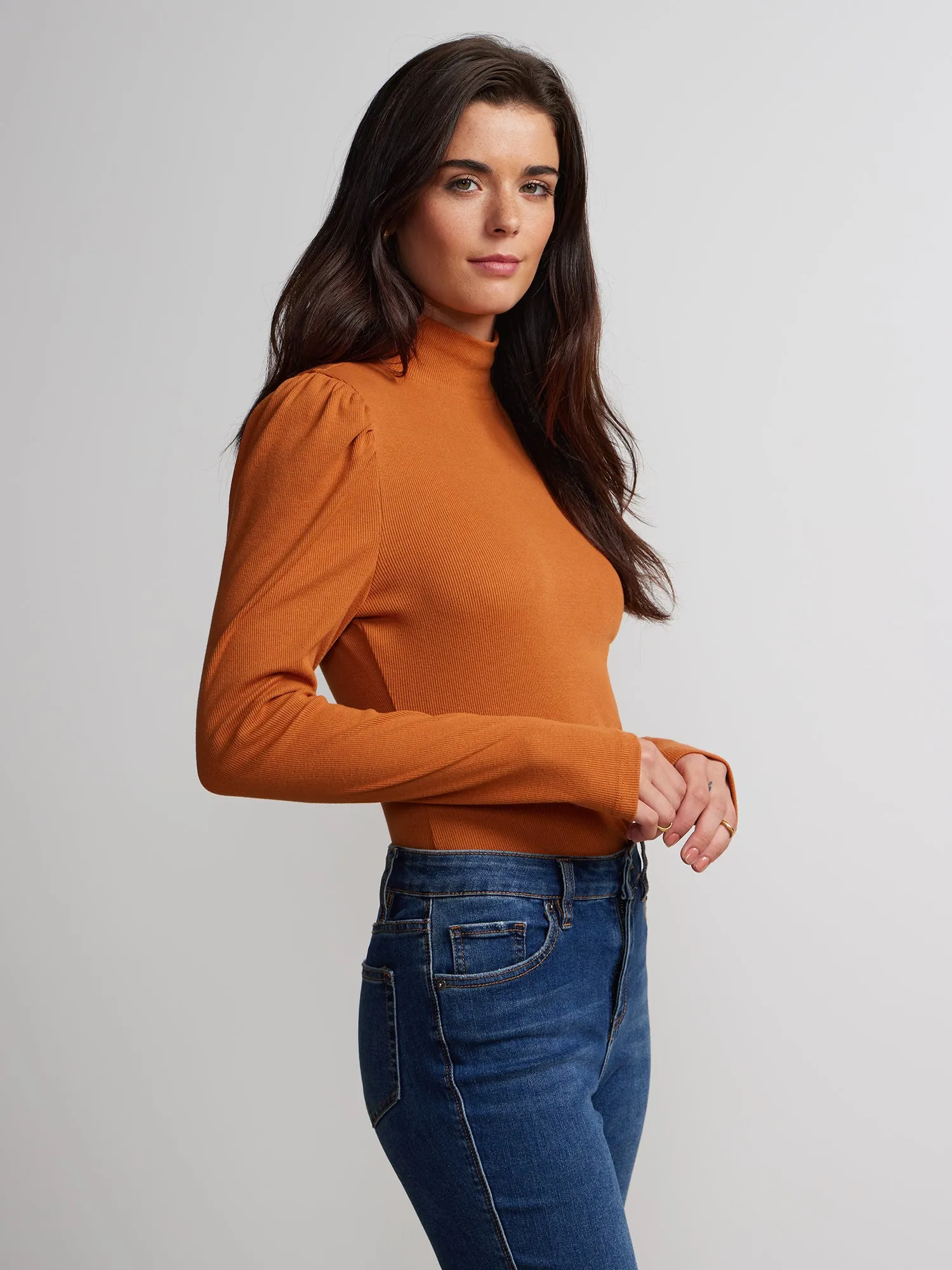 Long Puff Sleeve Ribbed Top