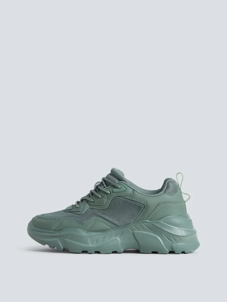 LUNA BLU Olive Chunky Mesh-Detailed Sneakers