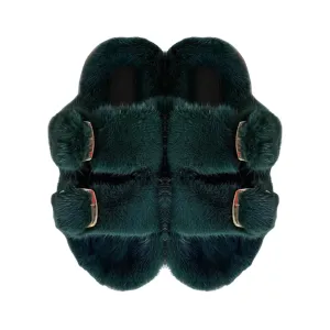 Luxe Mink Slide Sandals - Dark Green