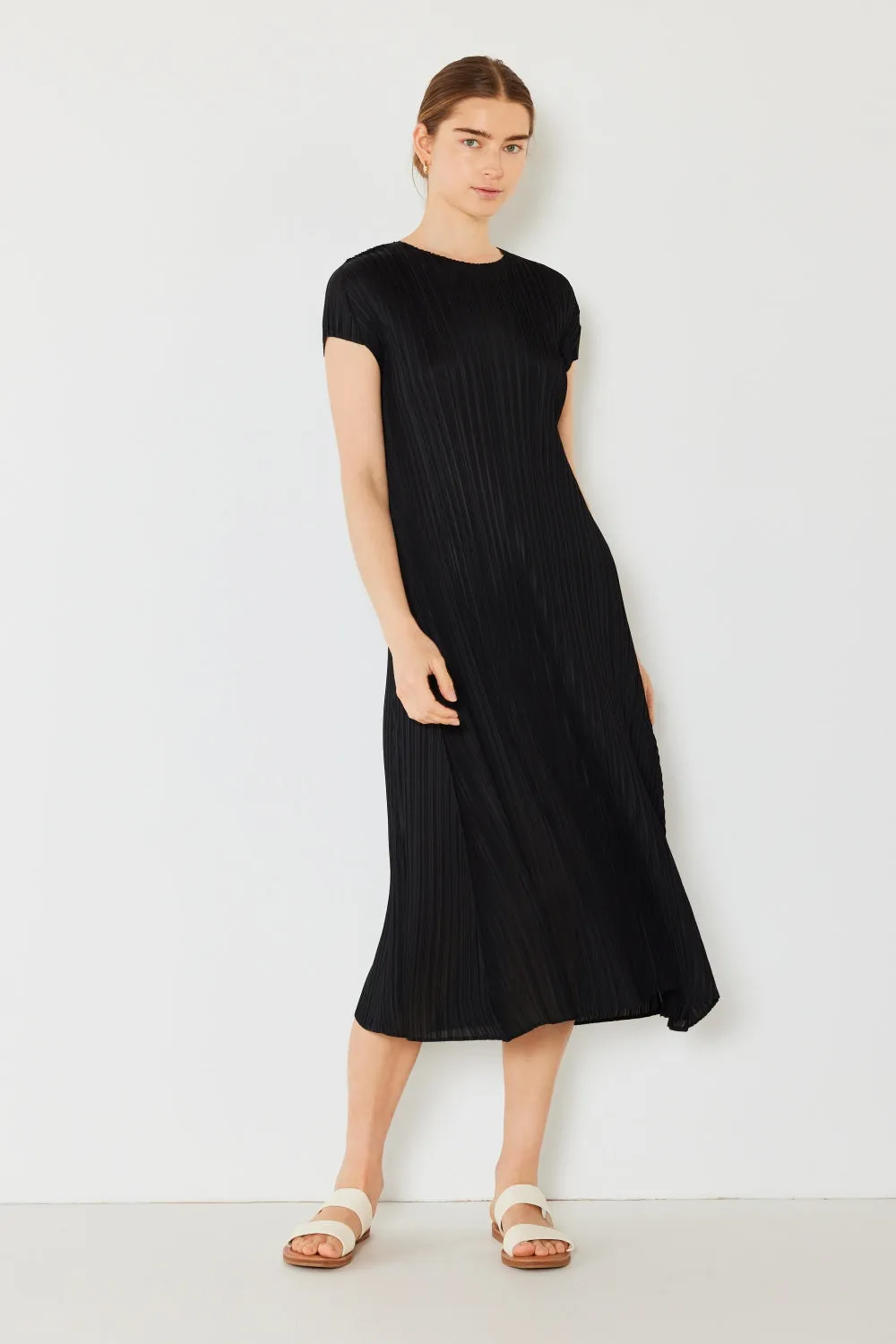 Marina West Swim Pleated Cap Sleeve A-Line Dress