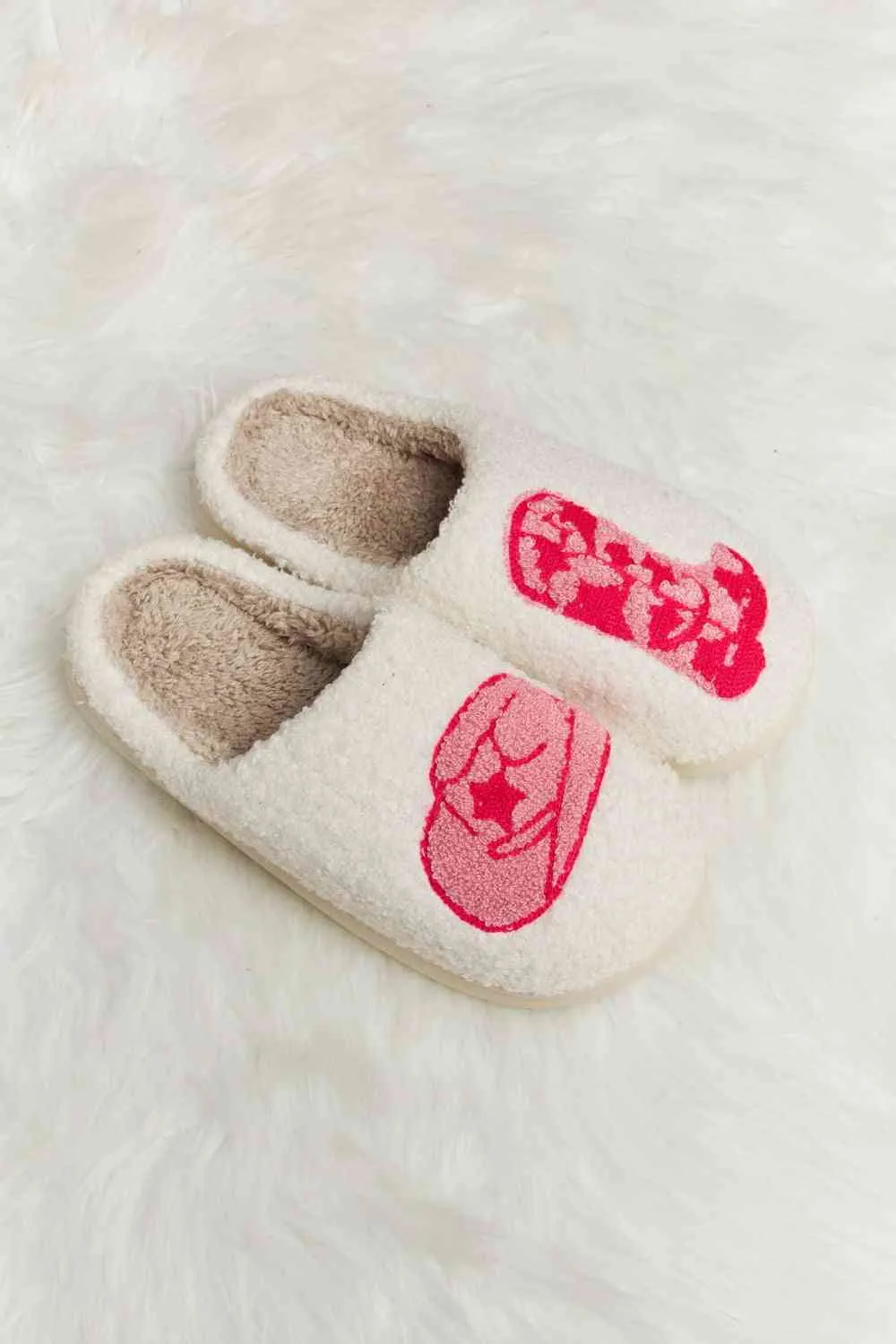 Melody Strawberry Printed Plush Slide Slippers