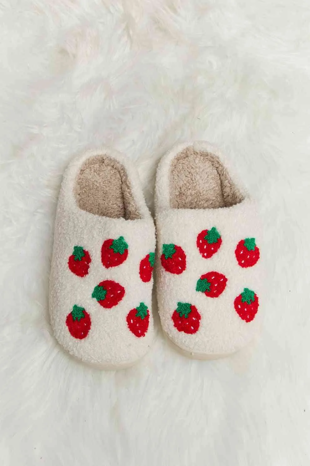 Melody Strawberry Printed Plush Slide Slippers