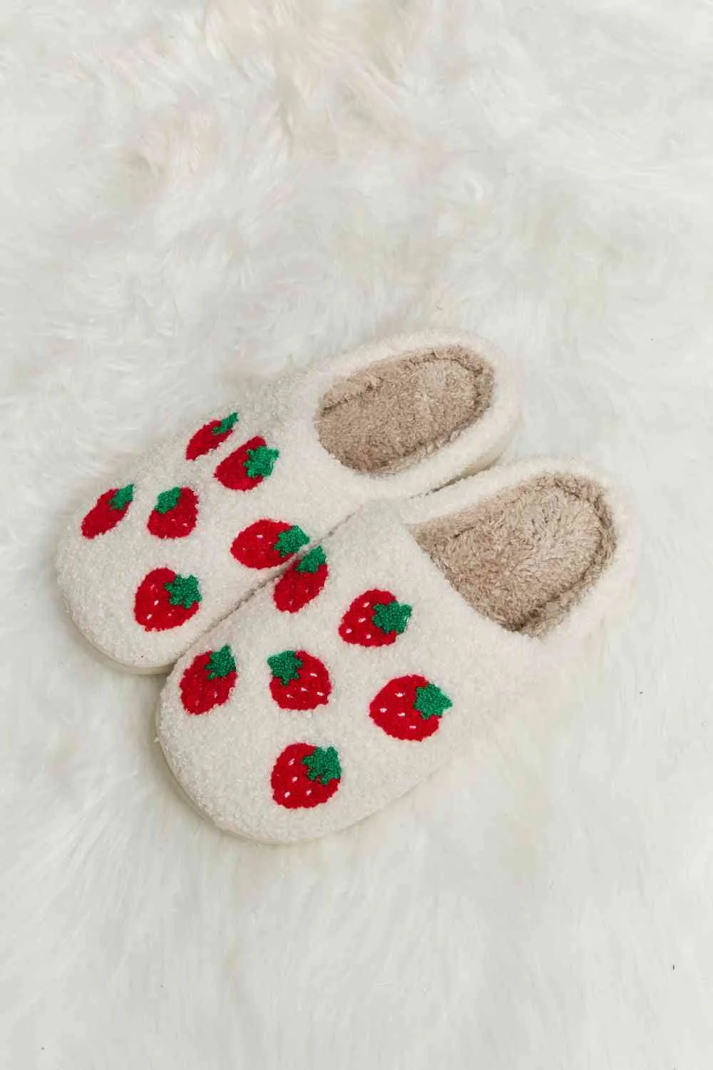 Melody Strawberry Printed Plush Slide Slippers