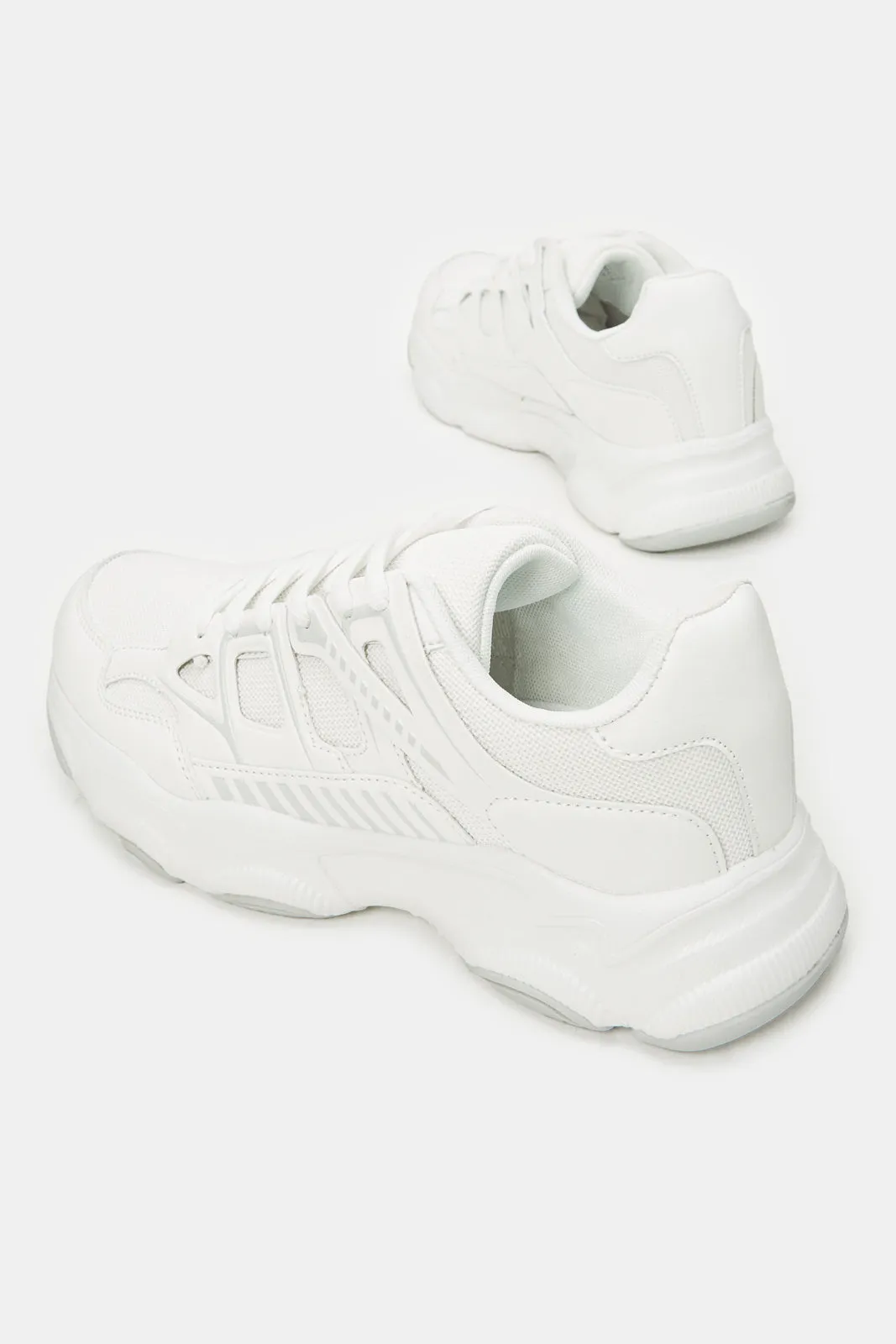 Men White Material Block Chunky Sneakers