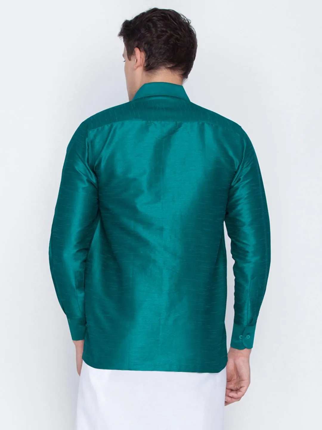 Men's Green Cotton Silk Blend Ethnic Shirt - Vastramay