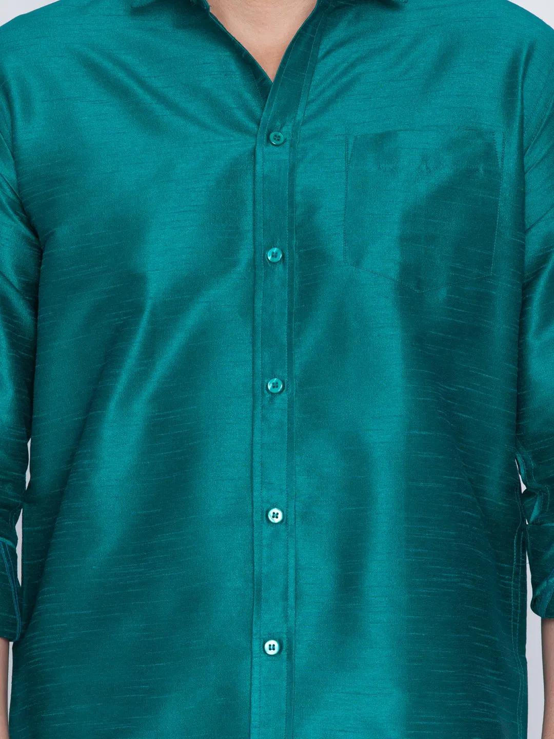 Men's Green Cotton Silk Blend Ethnic Shirt - Vastramay