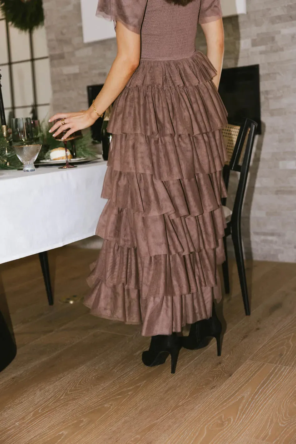 Mia Tulle Maxi Dress in Mocha