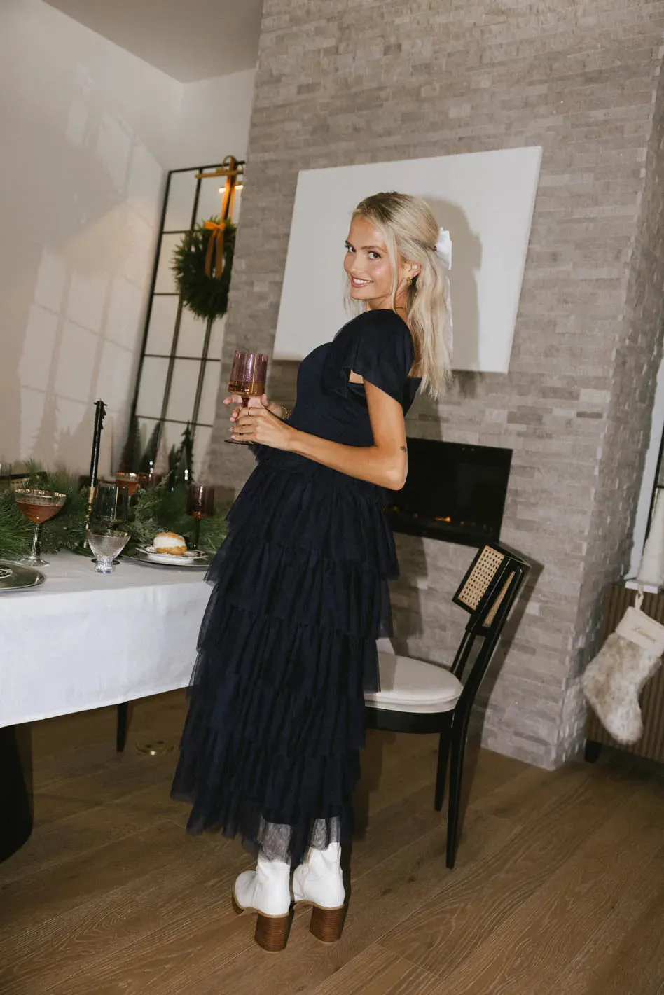 Mia Tulle Maxi Dress in Navy