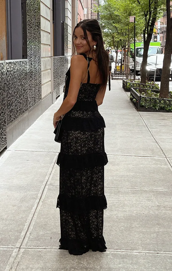 Monique Tie Maxi Dress ~ Black Lovely Lace