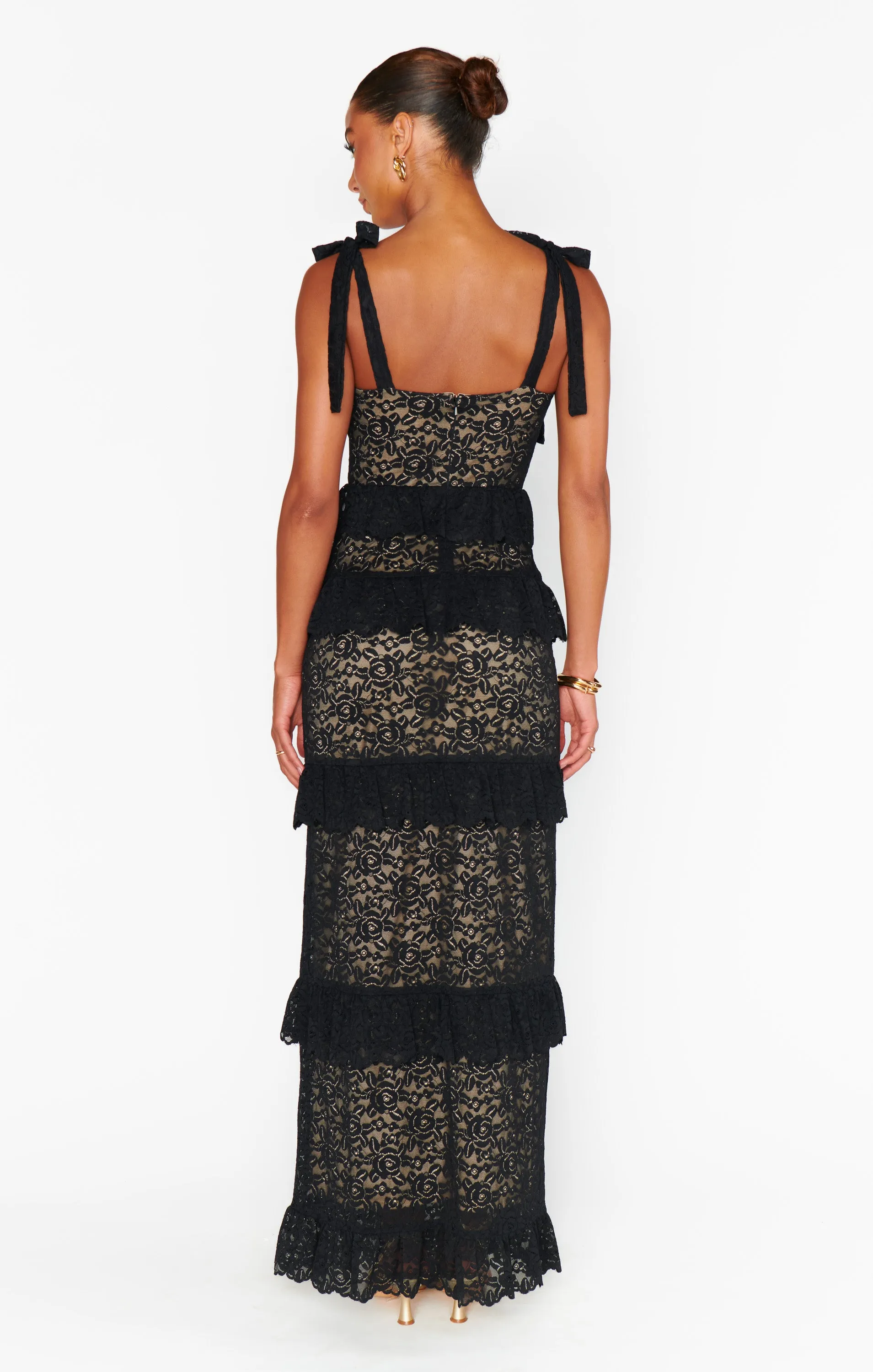 Monique Tie Maxi Dress ~ Black Lovely Lace