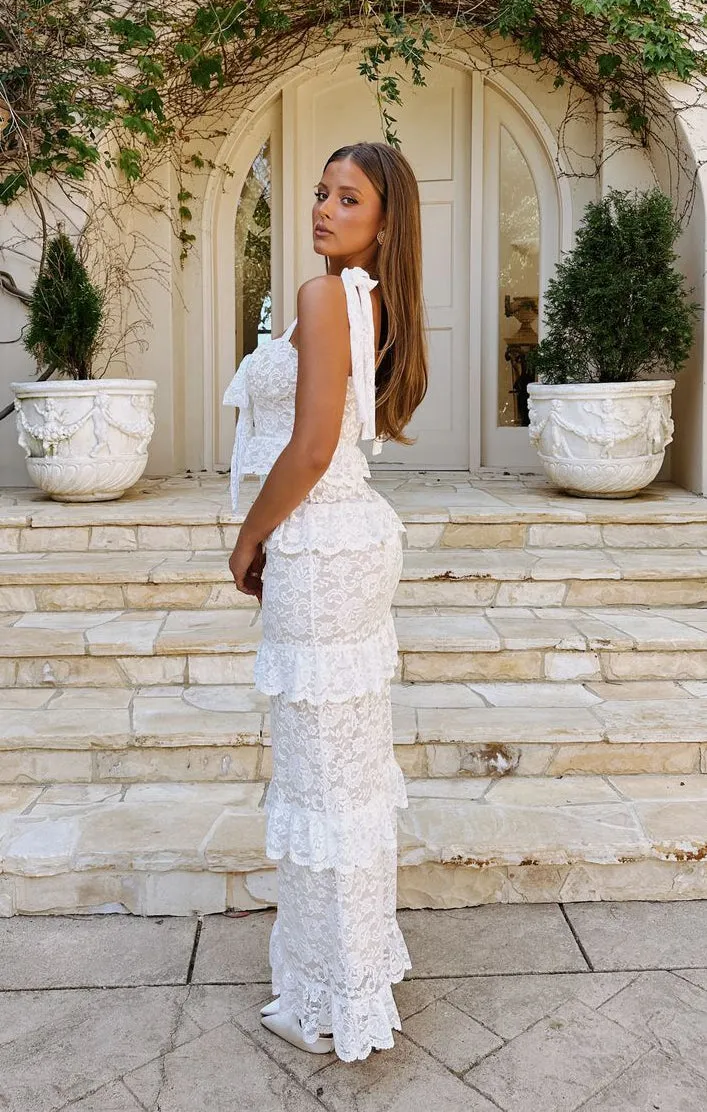 Monique Tie Maxi Dress ~ White Forever Lace