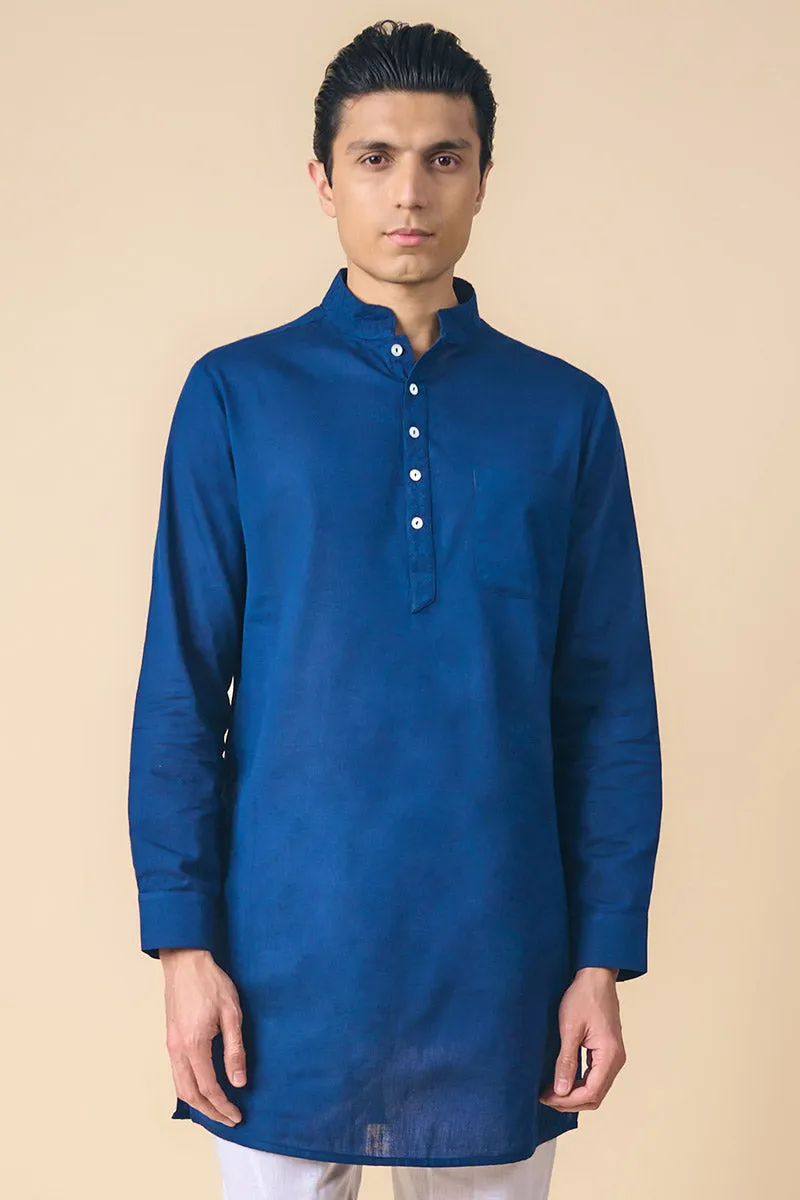 Navy Kurta With Textured Collar