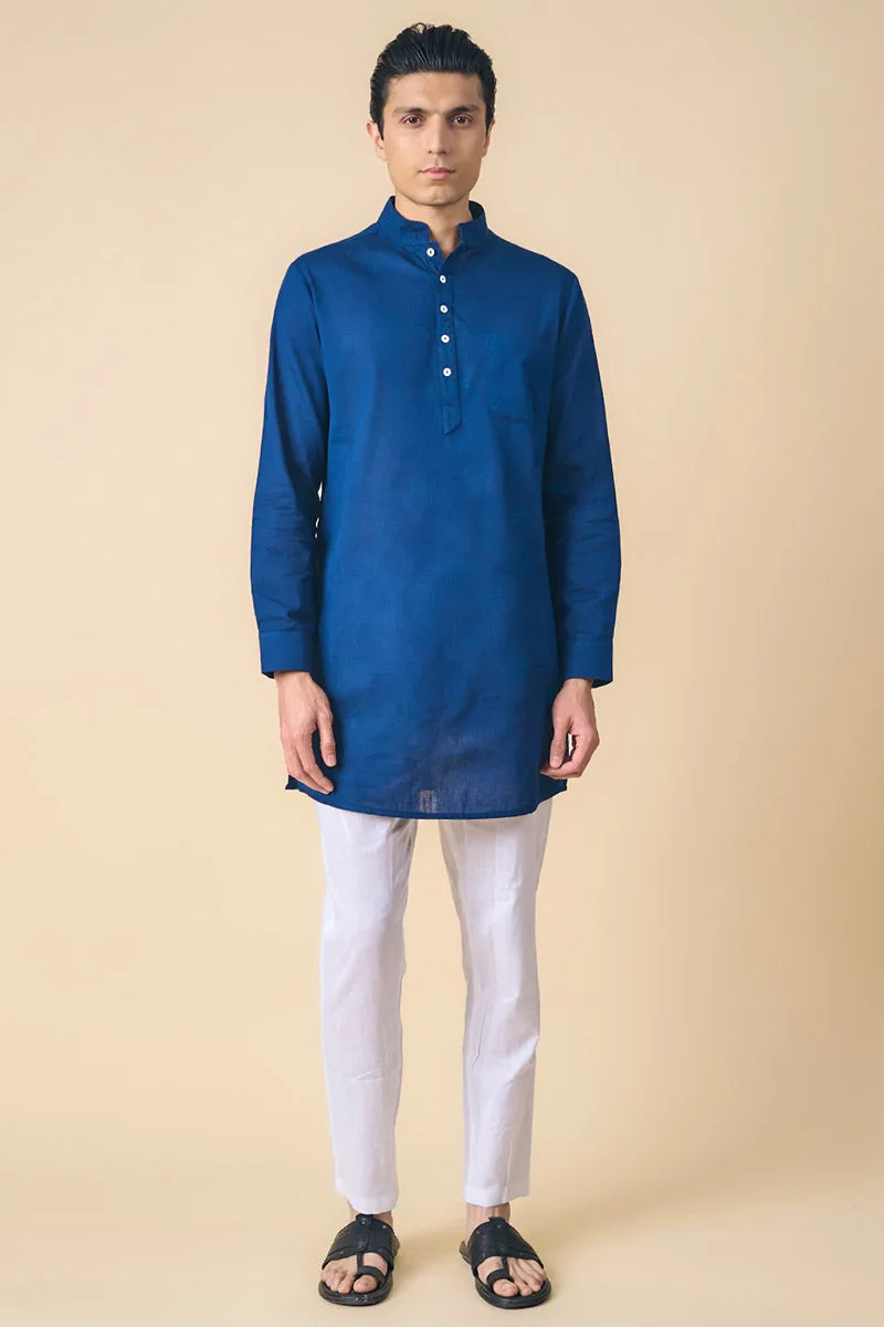 Navy Kurta With Textured Collar