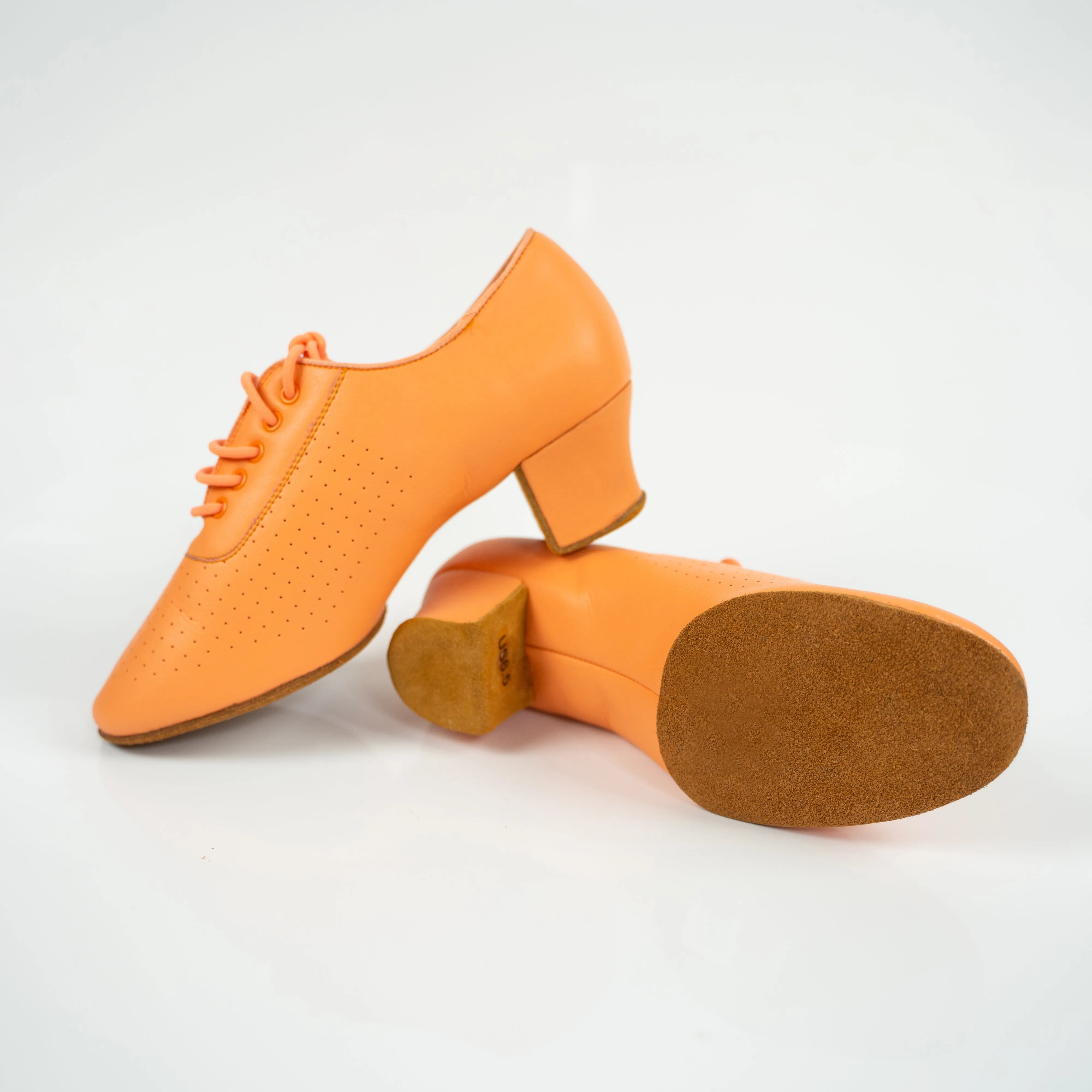 Nina Orange Cuban Heel Leather Dance Practice Shoes with Suede Sole