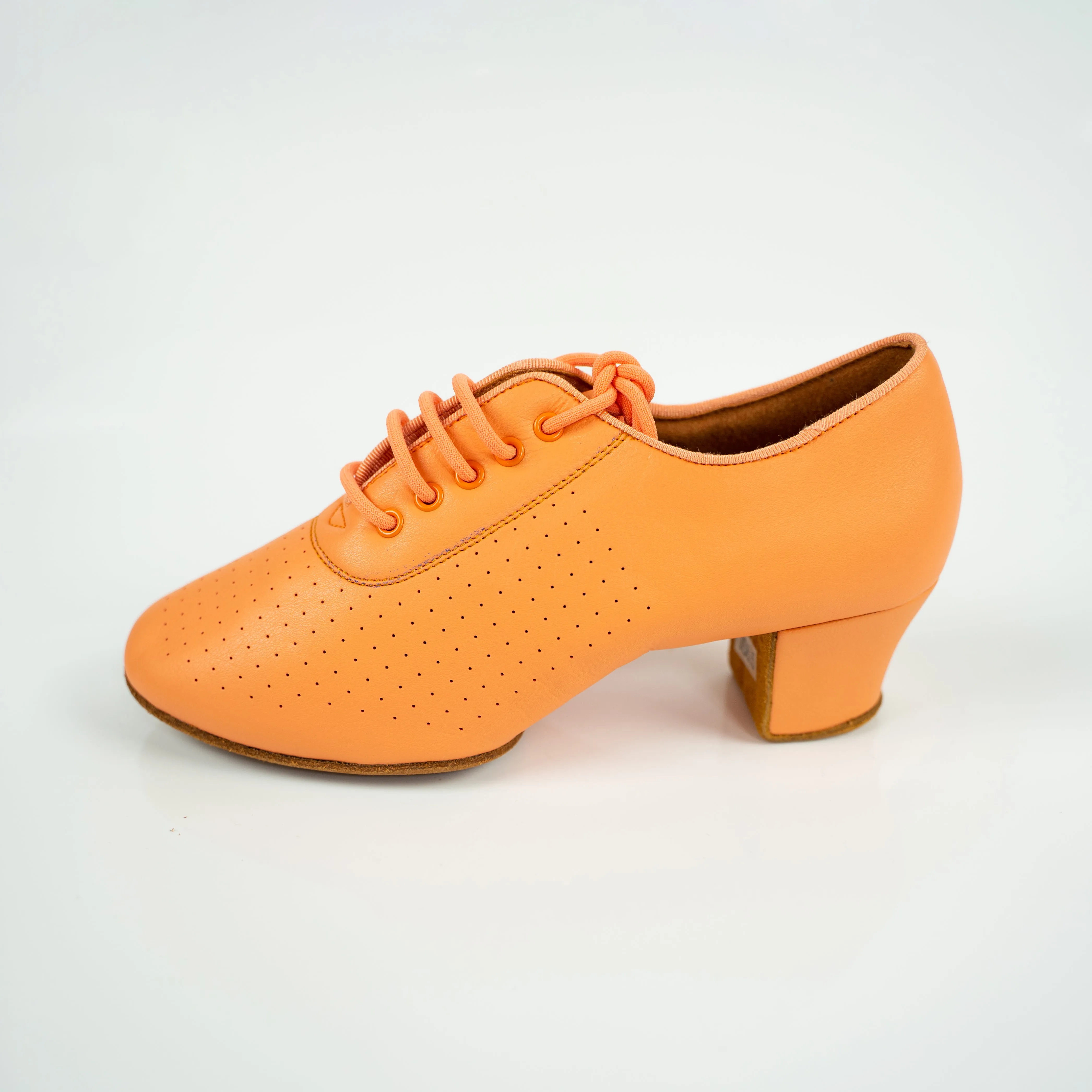 Nina Orange Cuban Heel Leather Dance Practice Shoes with Suede Sole