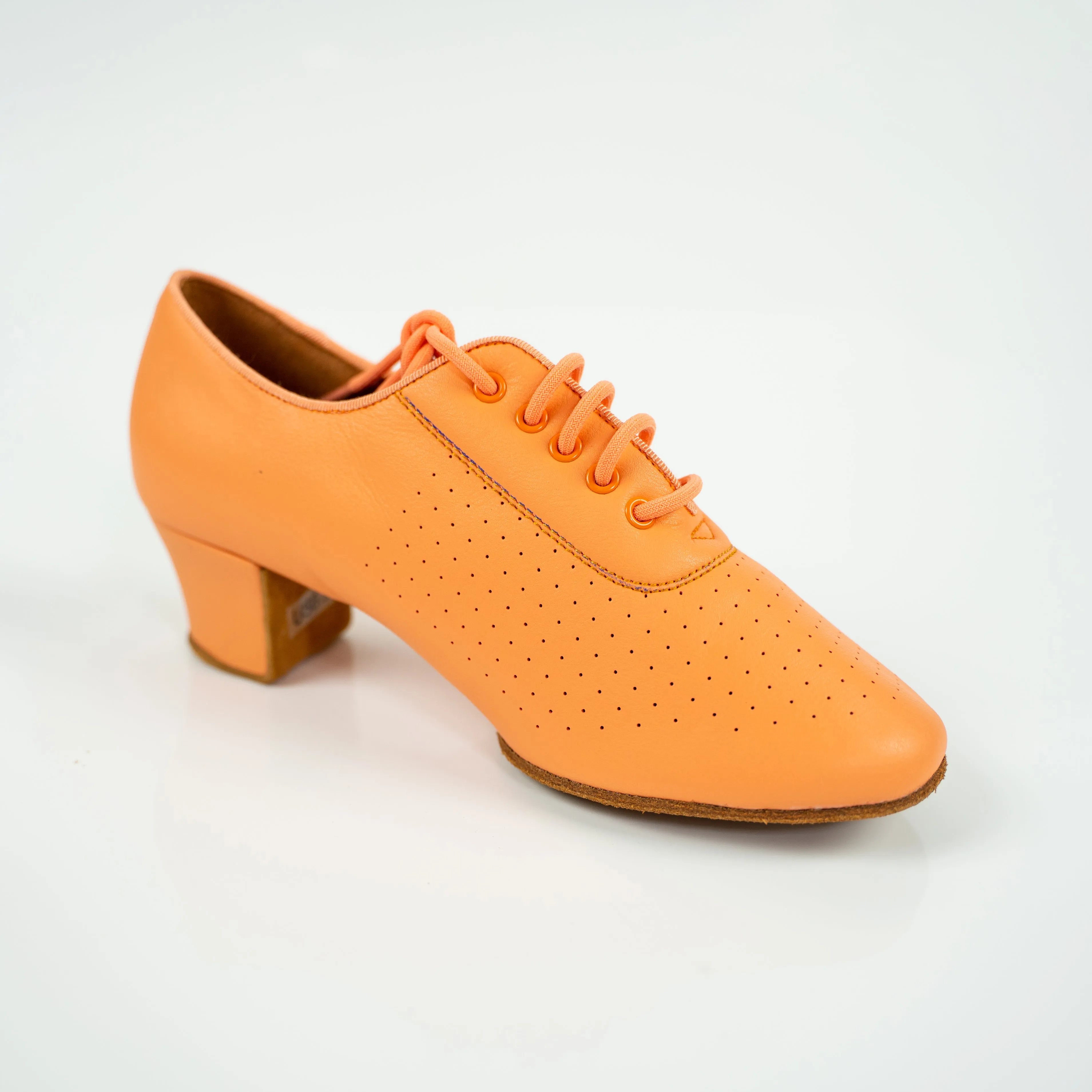 Nina Orange Cuban Heel Leather Dance Practice Shoes with Suede Sole