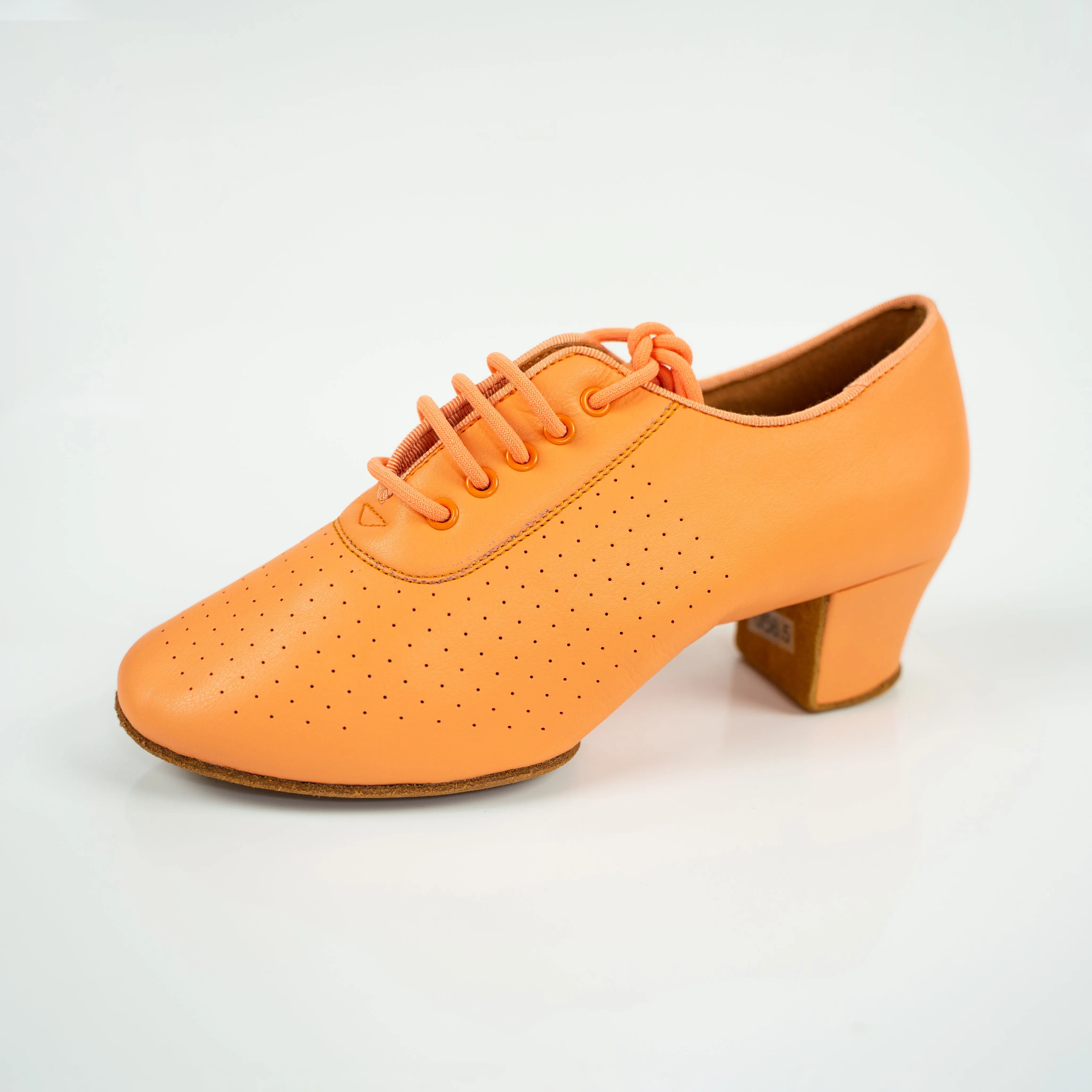 Nina Orange Cuban Heel Leather Dance Practice Shoes with Suede Sole