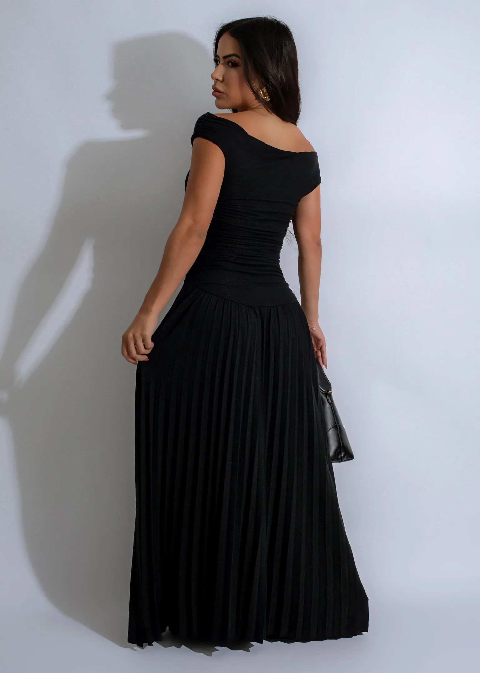 Obsidian Charm Ruched Maxi Dress Black