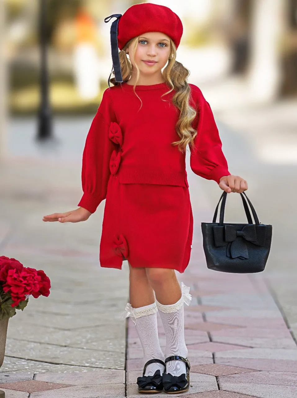 Oh So Precious Bowknot Sweater and Skirt Set