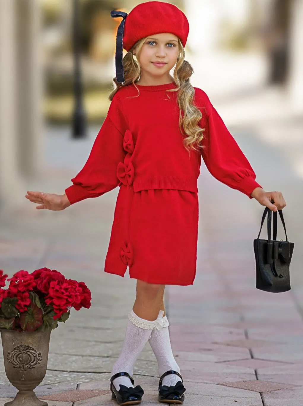 Oh So Precious Bowknot Sweater and Skirt Set