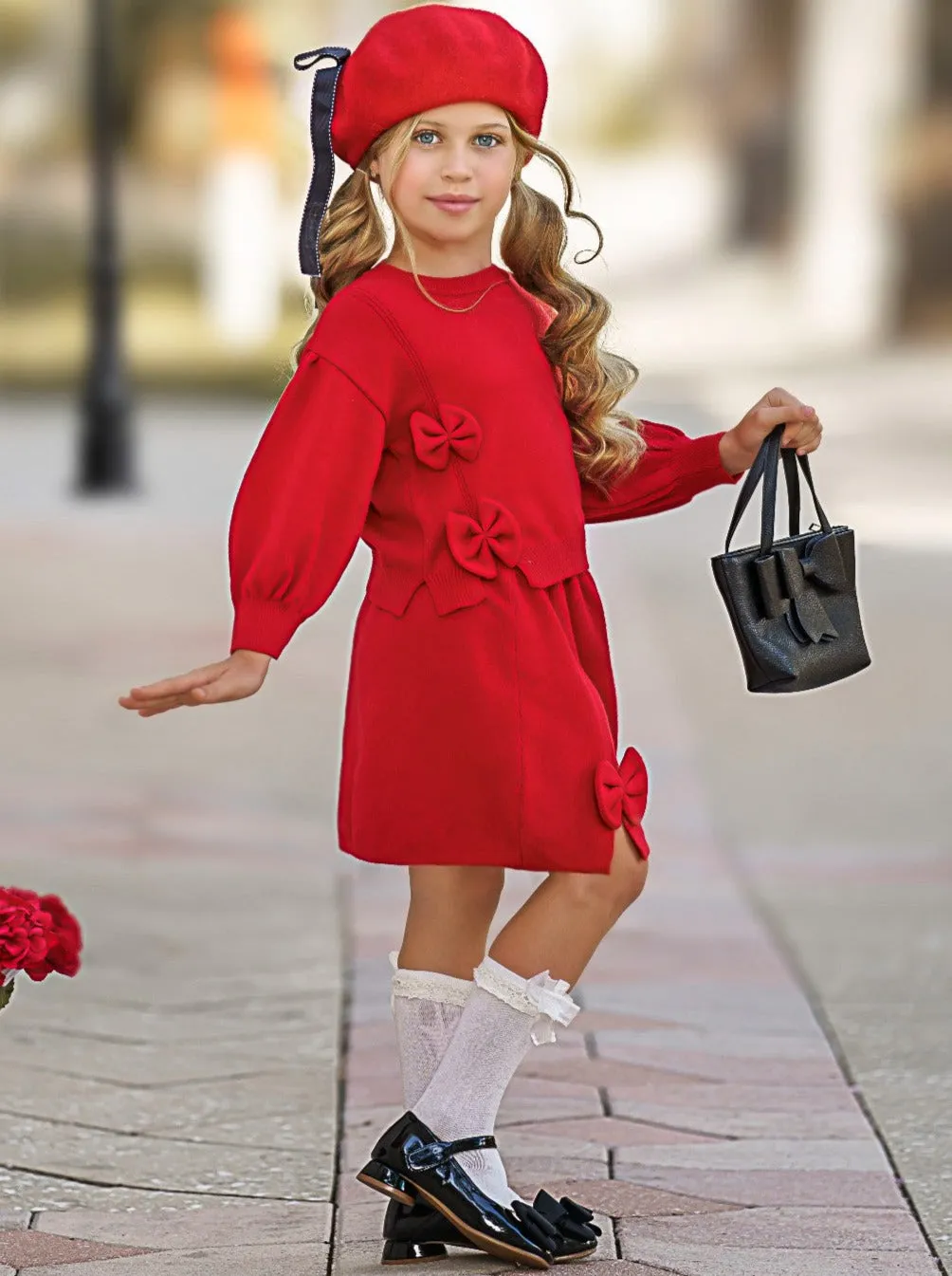 Oh So Precious Bowknot Sweater and Skirt Set