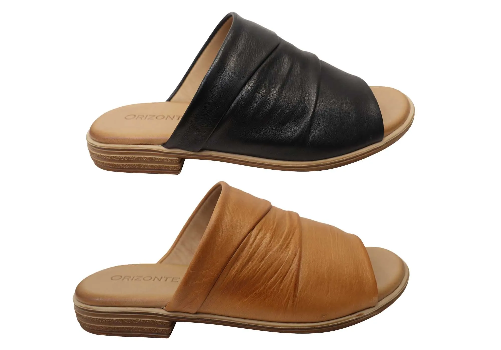 Orizonte Canberra Womens European Leather Comfortable Slides Sandals